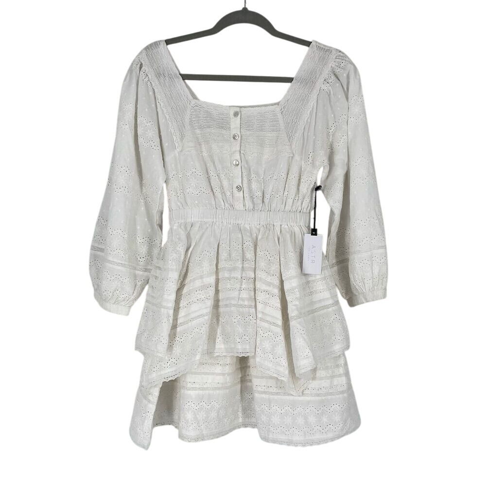 ASTR The‎ Label Pacoima Ruffle Pointelle Minidress White Size S NWT Eyelet